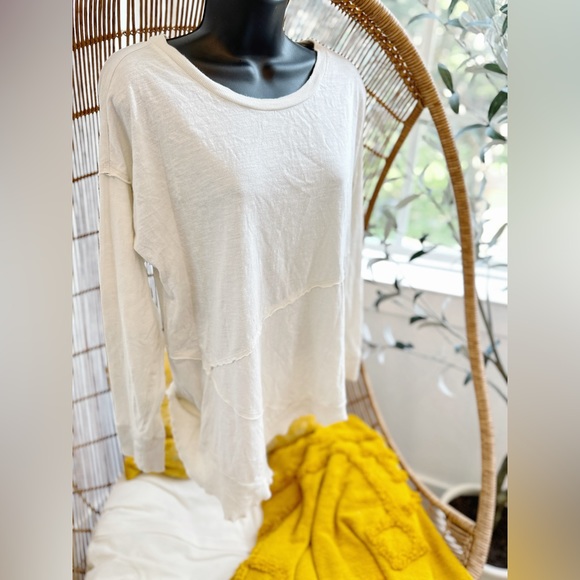 Sundance Cream / White Burnout Asymmetrical Raw Hem Long Sleeve Tee - Picture 5 of 11